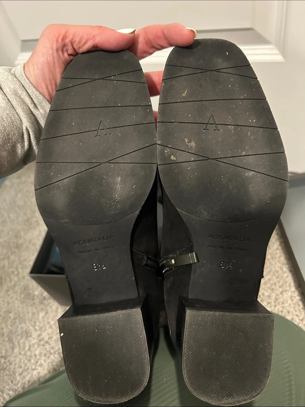 Aquatalia Weatherproof Women's Black Suede Ankle Boots with Buckle